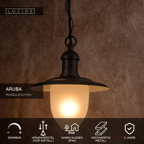 Lucide ARUBA - Pendelleuchten Innen/Außen - Ø 25 cm - 1xE27 - IP44 - Rostfarbe - USP